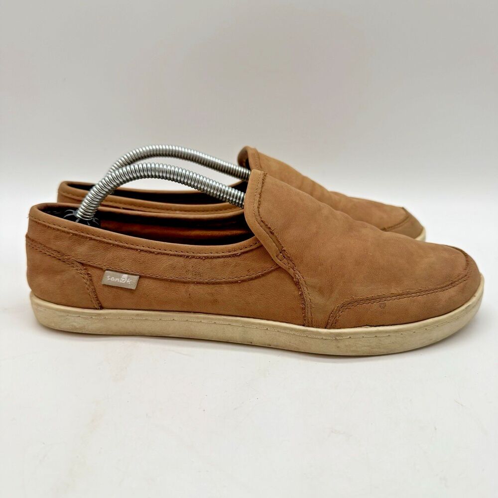 Sanuk Pair O Dice Chill Casual Slip On Loafers Women's 7 Tobacco Tan Nubuck Flat